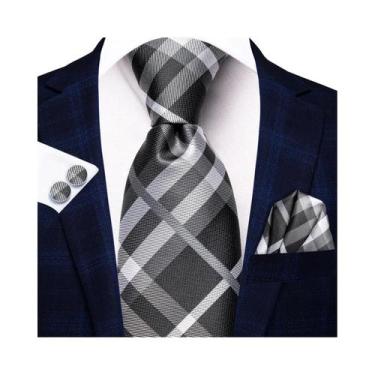 Imagem de Conjunto De Gravata, Abotoaduras E Lenço De Bolso Masculino Xadrez Pre