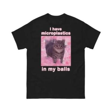Imagem de Camiseta Feminina Engraçada Com Meme De Gato, Tenho Microplásticos Em 