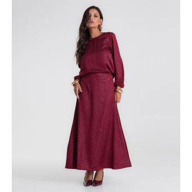 Imagem de Saia Midi Jacquard Acetinado Onças Feminina Vermelho - Endless, P, Ver