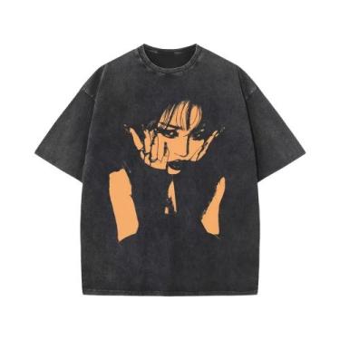 Imagem de Camiseta Masculina Y2K Preta De Algodão Lavado Com Estampa Gráfica Har