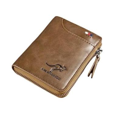 Imagem de Carteira De Couro Luxuosa Masculina Com Proteção RFID E Zíper, Porta-C