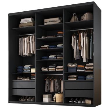 Imagem de Closet Casal Guarda Roupa Sem Porta 208cm 4 Gavetas MDF Tunísia R02 Preto - Lyam Decor