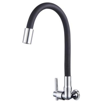 Imagem de Torneira Metal Cozinha Parede Flexível Alavanca Linha Metal Cromada - 