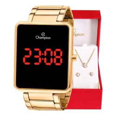 Imagem de Kit Relógio Feminino Champion Digital Dourado CH40086V-Feminino