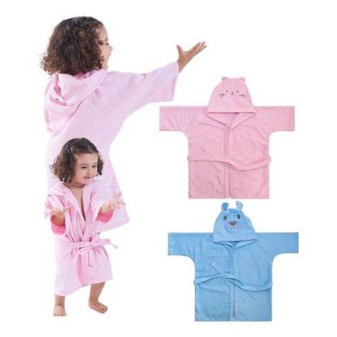 Imagem de Roupão Infantil Com Capuz Bordado Ursinho Funny Incomfral, Azul