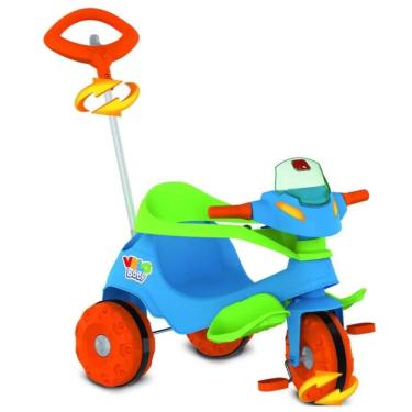 Imagem de Triciclo Infantil de Passeio e Pedal Velobaby 356AZUL com Haste Direcionável Azul Brinquedos Bandeirante