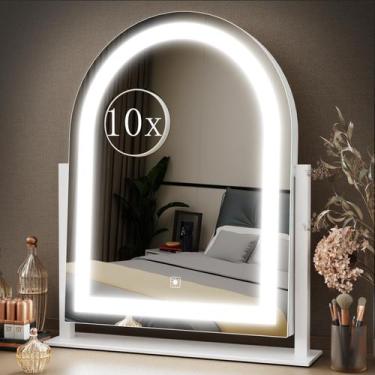 Imagem de Espelho de maquiagem Gvnkvn Lighted Hollywood Vanity 15,2 cm branco