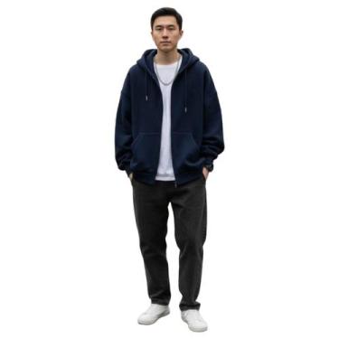 Imagem de Moletom Masculino Com Zíper E Capuz Blusa De Frio Casaco Liso Premium 