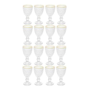 Imagem de Jogo 24 Taças Licor Lyor Bico Abacaxi Vidro Fio De Ouro 60ml