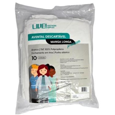 Imagem de Avental desc. premium manga longa branco 30gr pct 50un live modelo:bra