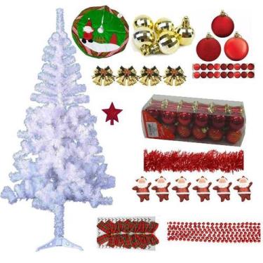 Imagem de Árvore De Natal Branca 1,80m 320 Galhos Decorada 94 Itens Enfeites - R
