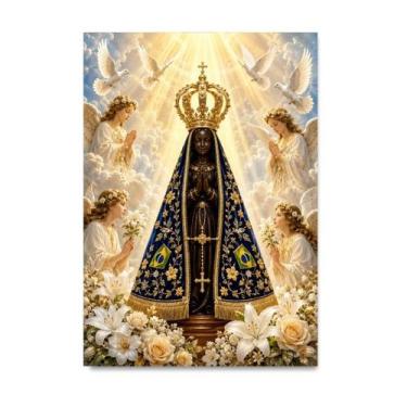 Imagem de Placa Decorativa Nossa Senhora Aparecida com Anjos 50x70cm - Quadro De