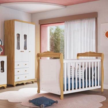 Imagem de Quarto de Bebê Guarda-Roupa 3 Portas com Janelas e Berço Minicama 100%