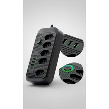 Imagem de Régua 5 Tomadas 4 USB 1 Type C Preto 2m - Congratulations Store