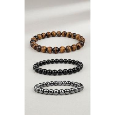 Imagem de Kit 3 Pulseiras Pedra Natural 8mm Unissex - Congratulations Store