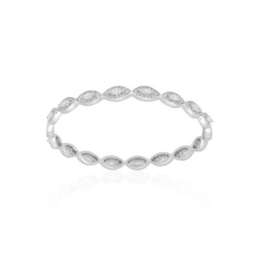 Imagem de Bracelete com Cravação Navete Banhado a Ródio Branco - 6 mm de Largura