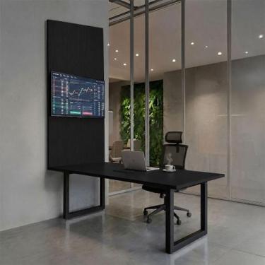 Imagem de Mesa Reunião Industrial 180cm com Caixa de Tomadas e Painel TV F5 Offi