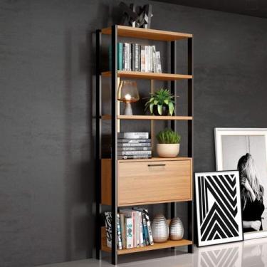 Imagem de Estante de Livros 100% MDF 73CMX185CM 1 Porta E95 Marrom/Freijó/Preto 