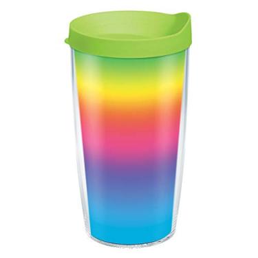 Imagem de Tervis Copo isolado feito nos EUA com parede dupla e sabor arco-íris mantém as bebidas frias e quentes, 473 ml, transparente