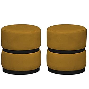 Imagem de 02 Puff Decorativo Luxo Para Sala Kiev Preto Assento Veludo Mostarda - Folk Móveis