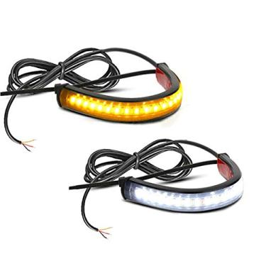 Imagem de CoCsmart 2 peças de interruptor flexível de duas cores branco e âmbar LED Garfo de LED Pisca-piscas DRL Luz de corrida diurna à prova d'água Kit de barras ajustáveis para motocicleta de ajuste universal (39 mm-70 mm)