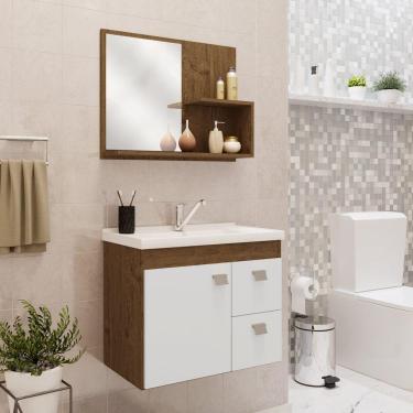 Imagem de Gabinete Suspenso com Cuba e Espelheira Isa MGM Móveis Amêndoa/Branco