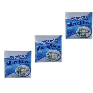 Imagem de Kit Pano Multiuso Limpa-Vidros Perfect Microfibra 3 Unidades
