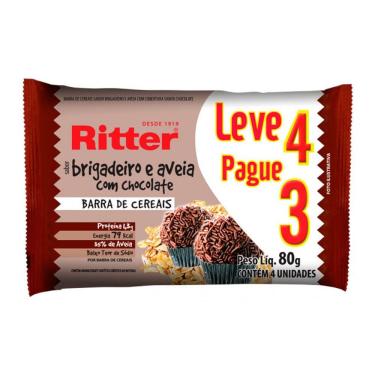 Imagem de Barra de Cereais Ritter Brigadeiro e Aveia com Chocolate Leve 4 Pague 3 com 4 unidades de 20g cada
