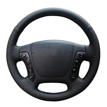 Imagem de DYBANP Capa de volante, para Hyundai Santa Fe 2007-2012, capa de volante de carro de couro preto DIY