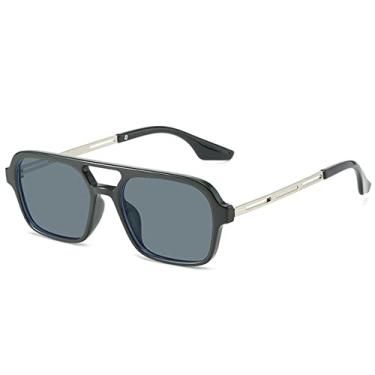 Imagem de Óculos de Sol Quadrado Retro Pontes Duplas Moda Feminina Lentes Oceânicas Claras Sombras UV400 Homens Tendência Metal Óculos de Sol Oco, Preto Cinza, Como a imagem