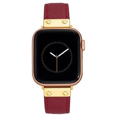 Imagem de Anne Klein Pulseira de couro fashion para Apple Watch seguro, ajustável, substituição de pulseira de relógio Apple, serve na maioria dos pulsos, Vermelho/dourado, 42/44/45mm, WK/1008GPRD424445
