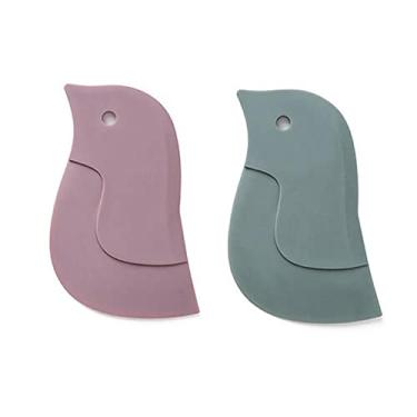Imagem de Raspador de panela raspador de silicone, forma de pinguim ferramenta de limpeza de cozinha panelas tigelas ferramentas de limpeza de cozimento raspador de pratos (verde + rosa)