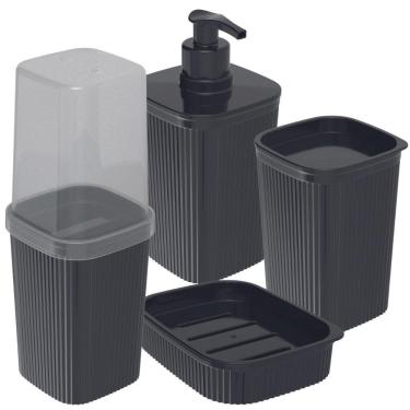 Imagem de Kit pia banheiro Frisos 4 pçs preto Plasutil