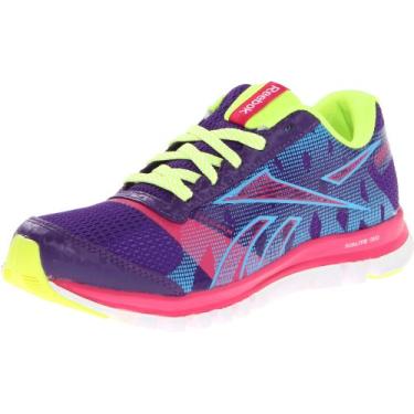 Imagem de Reebok Tênis de corrida Sublite Duo Chase (criança pequena/criança grande), Kaliedoscope Violeta/Blue Blink/Rosa/Amarelo/Branco, 11 Little Kid
