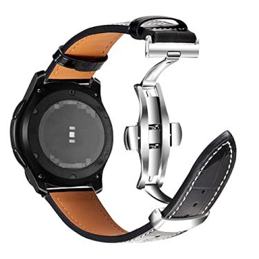 Imagem de Para Samsung Galaxy Watch pulseira de couro delicada 22 mm 20 mm fivela borboleta relógio Samsung pulseira de couro escolha feminina escolha masculina (fivela de prata de bambu, 22 mm)