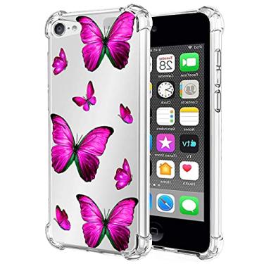 Imagem de Yerebel Capa para iPod Touch 7 / iPod Touch 6 / iPod Touch 5 capa fofa, capa de telefone de silicone de borracha macia TPU transparente flexível para Apple iPod Touch 5/6/7th (borboleta rosa)