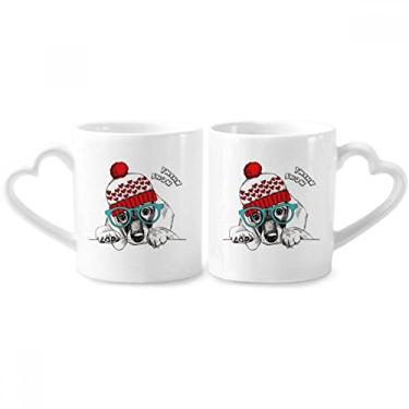 Imagem de Roupas de cachorro adorável ilustração aquarela casal conjunto de canecas de porcelana copo amante alça de coração