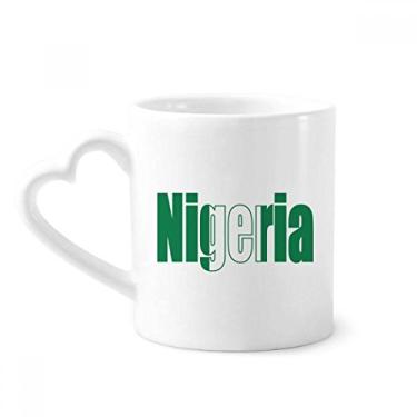 Imagem de Caneca com nome da bandeira do país da Nigéria café cerâmica copo de coração de vidro