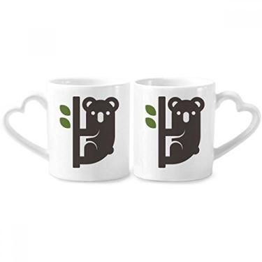 Imagem de Conjunto de canecas de porcelana Outline Australia coala e eucalipto casal de cerâmica para amantes de coração