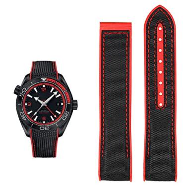 Imagem de CYSUE Pulseira de relógio para Omega 300 SEAMASTER 600 Planeta Oceano Silicone Pulseira de Nylon Acessórios para Relógios Corrente de Banda de Relógio 20mm 22mm Cinto (Cor: Preto Vermelho
