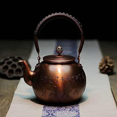 Imagem de Bule De Chá De Cobre Sólido Feito À Mão Chaleira De Fogão Bule De Chá De Cobre Gravado Grosso Chaleira De Fogão Bule De Chá Assobiando Chaleira Para Fogão Infusores De Bule De Chá Para Chá A Grane
