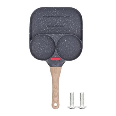 Imagem de Frigideira de ovo antiaderente, frigideira de grelha dividida com cabo de madeira pequena panqueca de ovo mini panela de óleo para café da manhã, ovo, bacon e hambúrguer(3 Holes)