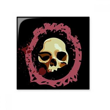Imagem de Caveira redonda realista Halloween azulejo de cerâmica brilhante decalque pedra adornada tijolo vitrificado