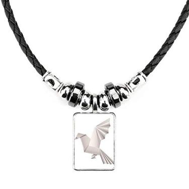 Imagem de DIYthinker Colar origami geométrico abstrato padrão pombo joia torque pingente de corda de couro