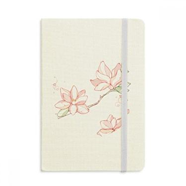 Imagem de Caderno de folhas de árvore de pêssego em aquarela com capa dura em tecido oficial diário clássico