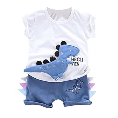 Imagem de Mercatoo Conjunto de roupas de duas peças para meninos 6 meses a 3 anos meninos 3D dinossauro top + shorts moda casual conjunto de roupas de duas peças, Branco, 6-12 Meses