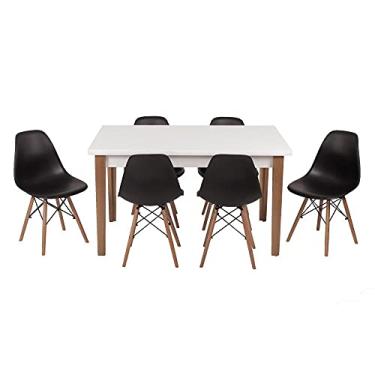 Imagem de Conjunto Mesa de Jantar Luiza 135cm Branca com 6 Cadeiras Eames Eiffel - Preto