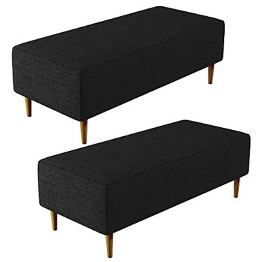 Imagem de Kit 02 Puffs Decorativos Sala de Estar Bali W01 Pés Palito 120x50 cm Linho Chumbo - Lyam Decor