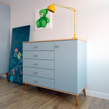 Imagem de Cômoda Infantil Bartira Ternura com 5 Gavetas e 1 Porta - 106,8cm de largura