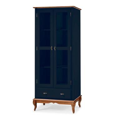 Imagem de 	Cristaleira 2 Portas 3 Prateleiras 1 Gaveta e Pés Luiz XV 60302 Linz Móveis - Azul Petróleo/Imbuia